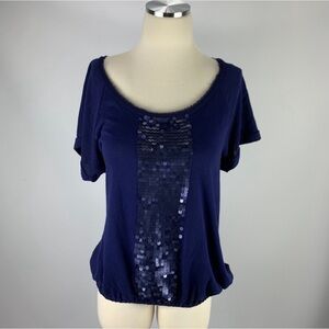 Ann Taylor LOFT Medium Blouse Navy Rhinestones Raw